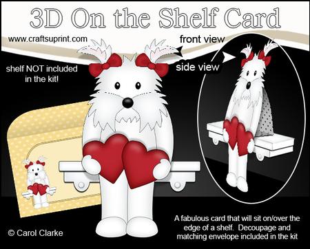 3D on the Shelf Card Kit - Hearts Love & Romance Westie Dog