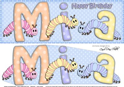 Large Dl Birthday Mia Caterpillars 3D Decoupage