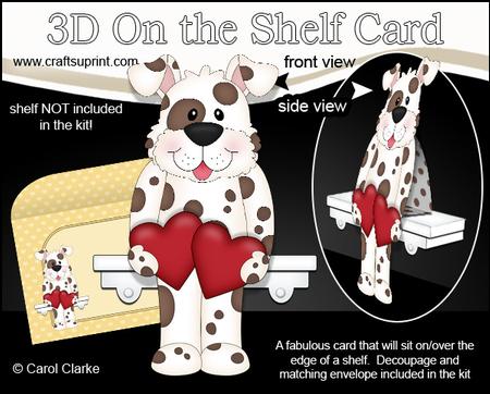 3D on the Shelf Card Kit - Hearts Love & Romance Spotty Dog