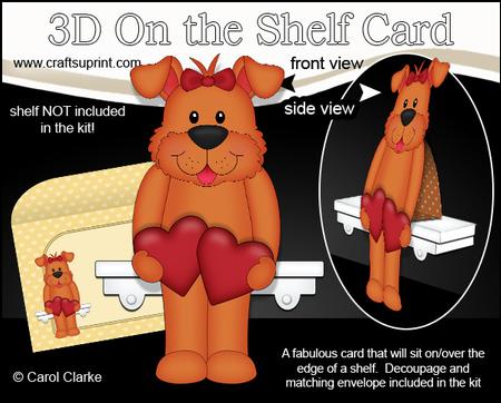 3D on the Shelf Card Kit - Hearts Love & Romance Rusty Dog