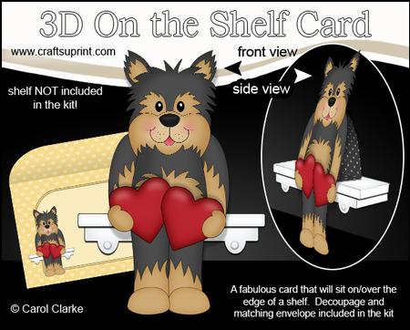 3D on the Shelf Card Kit - Hearts Love & Romance Yorkie Dog