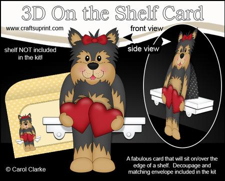 3D on the Shelf Card Kit - Hearts Love & Romance Yorkie Dog