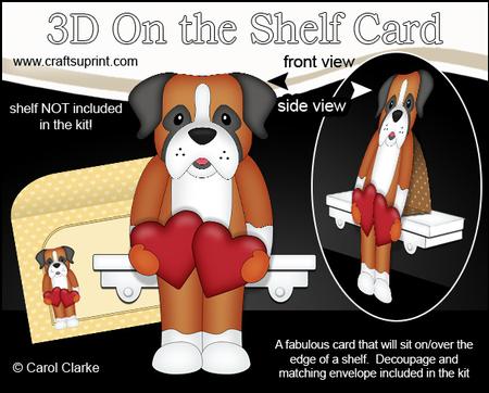 3D on the Shelf Card Kit - Hearts Love & Romance Boxer Dog
