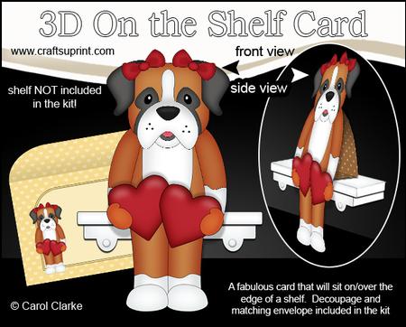 3D on the Shelf Card Kit - Hearts Love & Romance Boxer Dog
