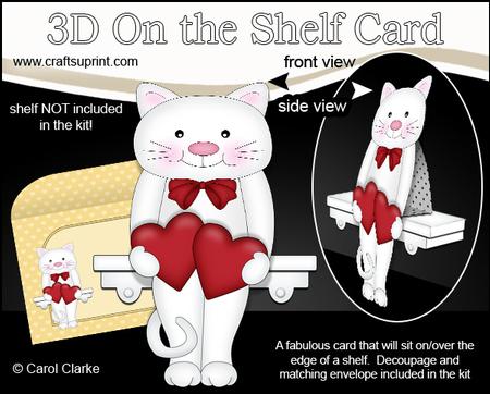 3D on the Shelf Card Kit - Hearts Love & Romance Little Cat