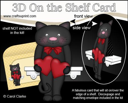 3D on the Shelf Card Kit - Hearts Love & Romance Little Cat