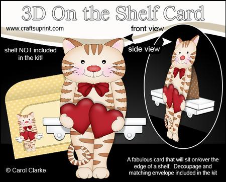 3D on the Shelf Card Kit - Hearts Love & Romance Little Cat