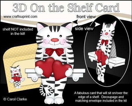 3D on the Shelf Card Kit - Hearts Love & Romance Little Cat