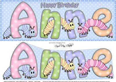 Large Dl Birthday Anne Caterpillars Card & 3D Decoupage