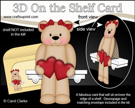3D on the Shelf Card Kit - Hearts Love & Romance Teddy Bear