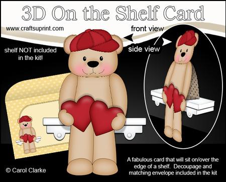 3D on the Shelf Card Kit - Hearts Love & Romance Teddy Bear
