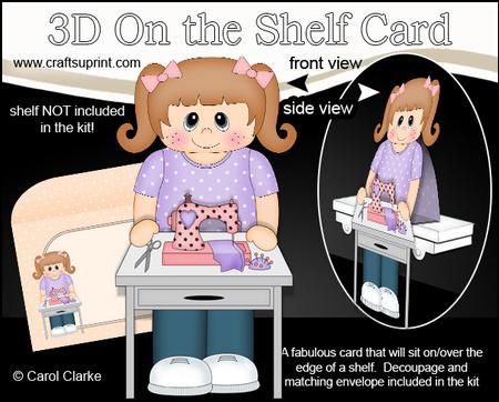3D on the Shelf Card Kit - Little Sewing Machine Girl Rosy