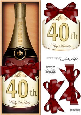 Large Dl Ruby Anniversary Champers in a Box 3D Decoupage