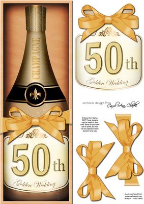 Large Dl Golden Anniversary Champers in a Box 3D Decoupage