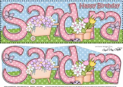 Large Dl Birthday Sandra Gardening 3D Decoupage