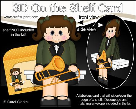 3D on the Shelf Card Kit - Little Trombone Player Girl Alys