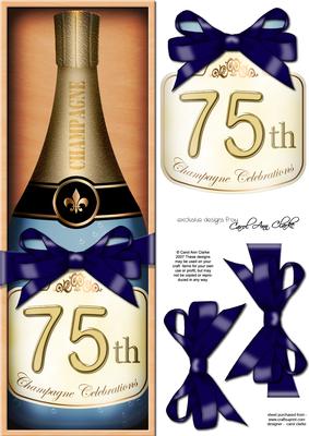 Large Dl 75th Champers in a Box Quick Card 3D Decoupage