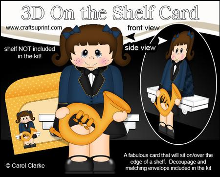 3D on the Shelf Card Kit - French Horn Player Girl Debi