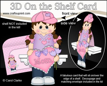 3D on the Shelf Card Kit - Little Girl Lili's Heart for Mom