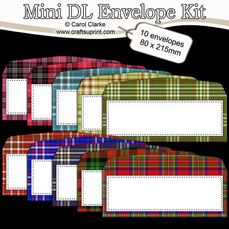 10 Mini Dl (80 x 215mm) Tartan Envelope Kit