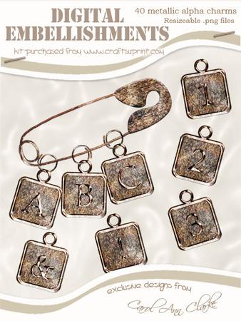 'rusty Metal' Alphabet Charm Digital Embellishments