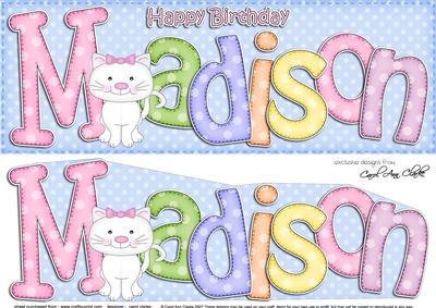 Large Dl Birthday Madison Cat & 3D Decoupage