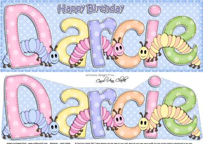 Large Dl Birthday Darcie Caterpillars & 3D Decoupage