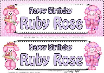 Large Dl Birthday Ruby Rose Poodles & 3D Decoupage