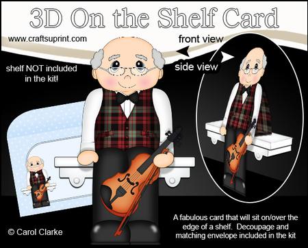 3D on the Shelf Card Kit - Little Violin Player Old Man Judd