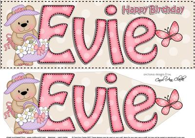 Large Dl Birthday Evie Livvy Bear & 3D Decoupage