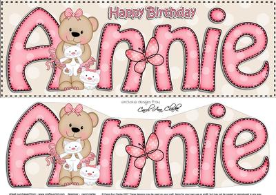 Large Dl Birthday Annie Livvy Bear & 3D Decoupage