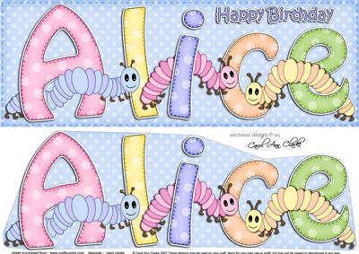 Large Dl Birthday Alice Caterpillars 3D Decoupage