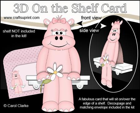 3D on the Shelf Card Kit - Cute Little Hilda Hippo