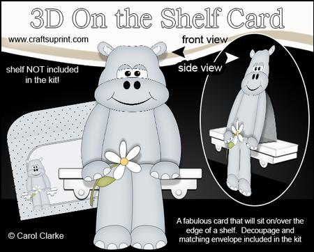 3D on the Shelf Card Kit - Cute Little Harold Hippo