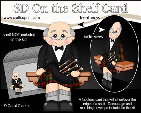 3D on the Shelf Card Kit - Scottish Bagpipe Old Man Cam