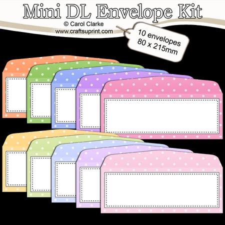 10 Mini Dl (80 x 215mm) Pastel Polka Dots Envelope Kit