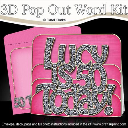 3D 50th Birthday Lucy with Bling Pop Out Word Card