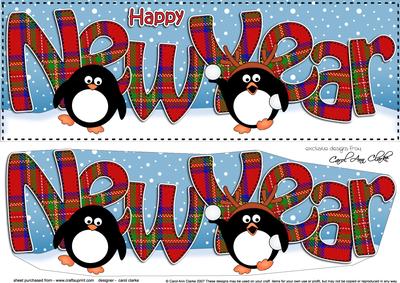 Large Dl New Year Penguins 3D Decoupage