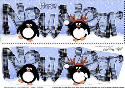 Large Dl New Year Penguins 3D Decoupage