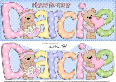 Large Dl Birthday Darcie Livvy Bear 3D Decoupage