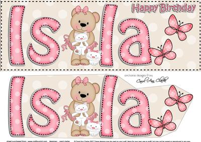 Large Dl Birthday Isla Livvy Bear 3D Decoupage