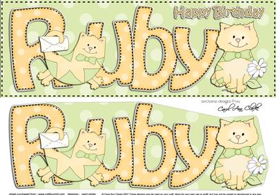 Large Dl Birthday Ruby Cats 3D Decoupage