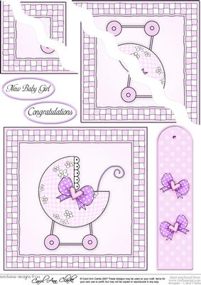 New Baby Girl Quick Card with Wavy Corner Side Stacker
