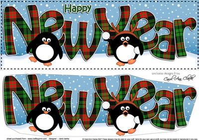 Large Dl New Year Penguins 3D Decoupage