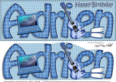 Large Dl Birthday Adrien Laptop Guitar & Books 3D Decoupage
