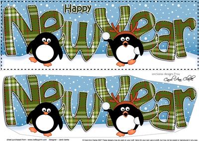 Large Dl New Year Penguins 3D Decoupage
