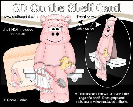 3D on the Shelf Card Kit - Cute Little Bathtime Hilda Hippo