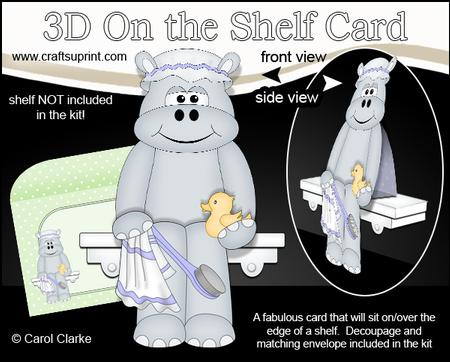 3D on the Shelf Card Kit - Cute Little Bathtime Harold Hippo