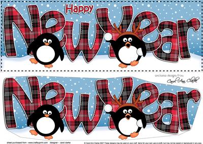 Large Dl New Year Penguins 3D Decoupage