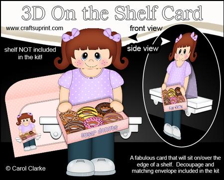 3D on the Shelf Card Kit - Sharing Donut Box Girl Adriana